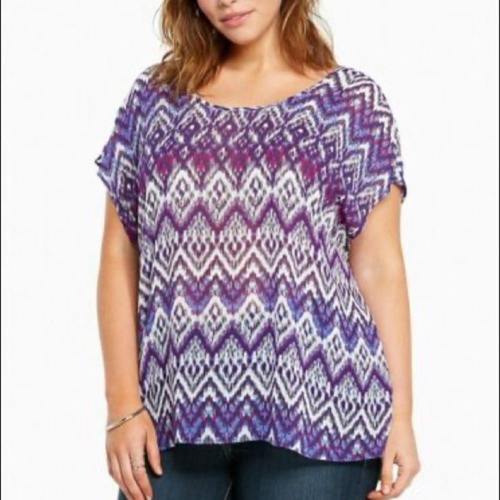 TORRID purple Ikat bow back tunic top‎